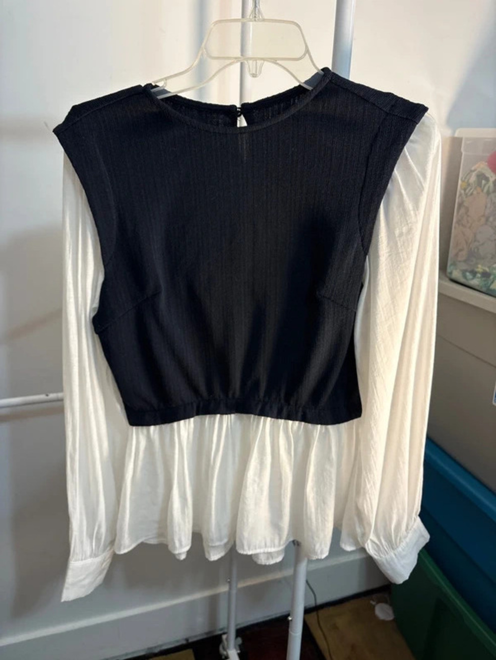 Commence Color-Blocked Peplum Blouse NWOT